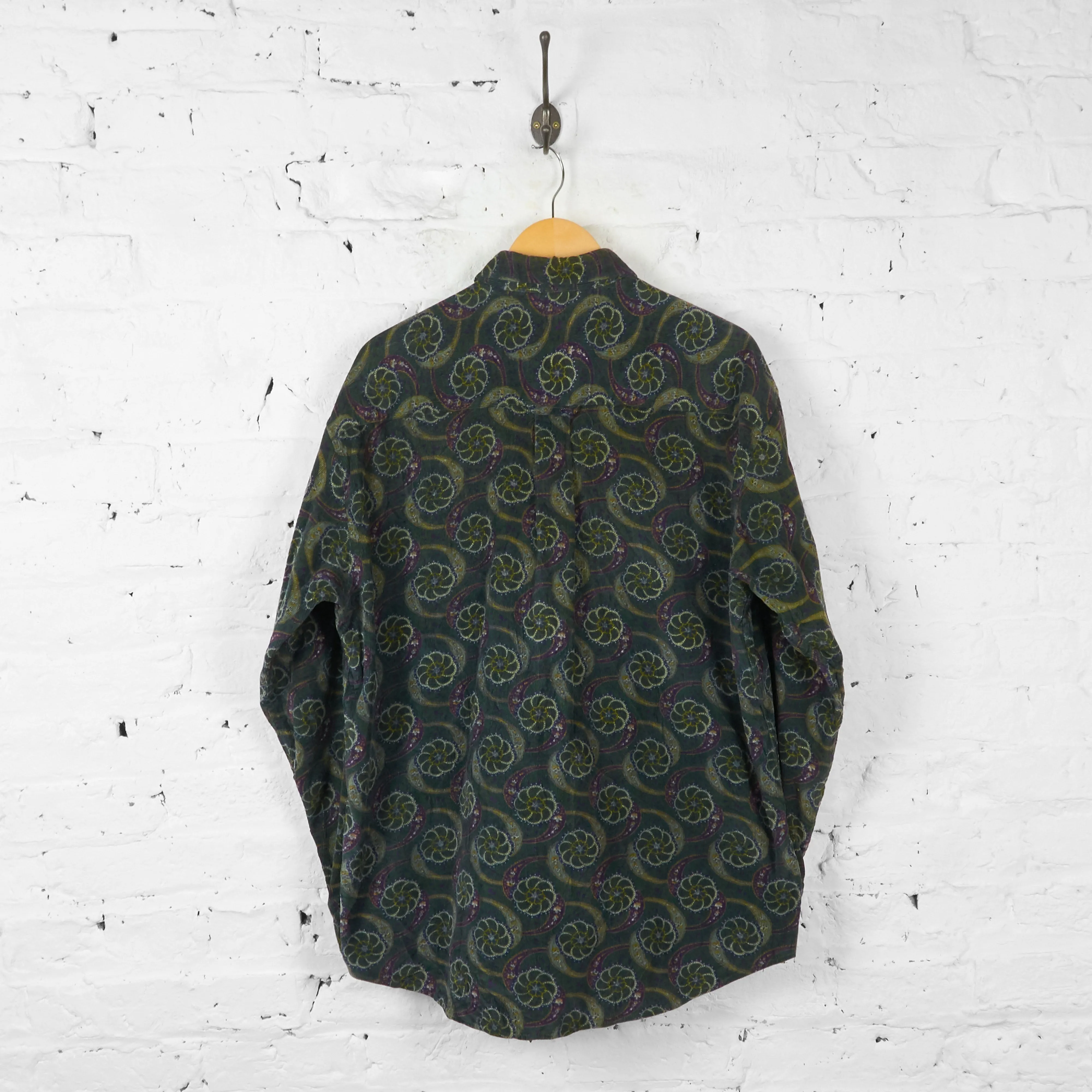 Vintage Floral Corduroy Shirt - Green - L