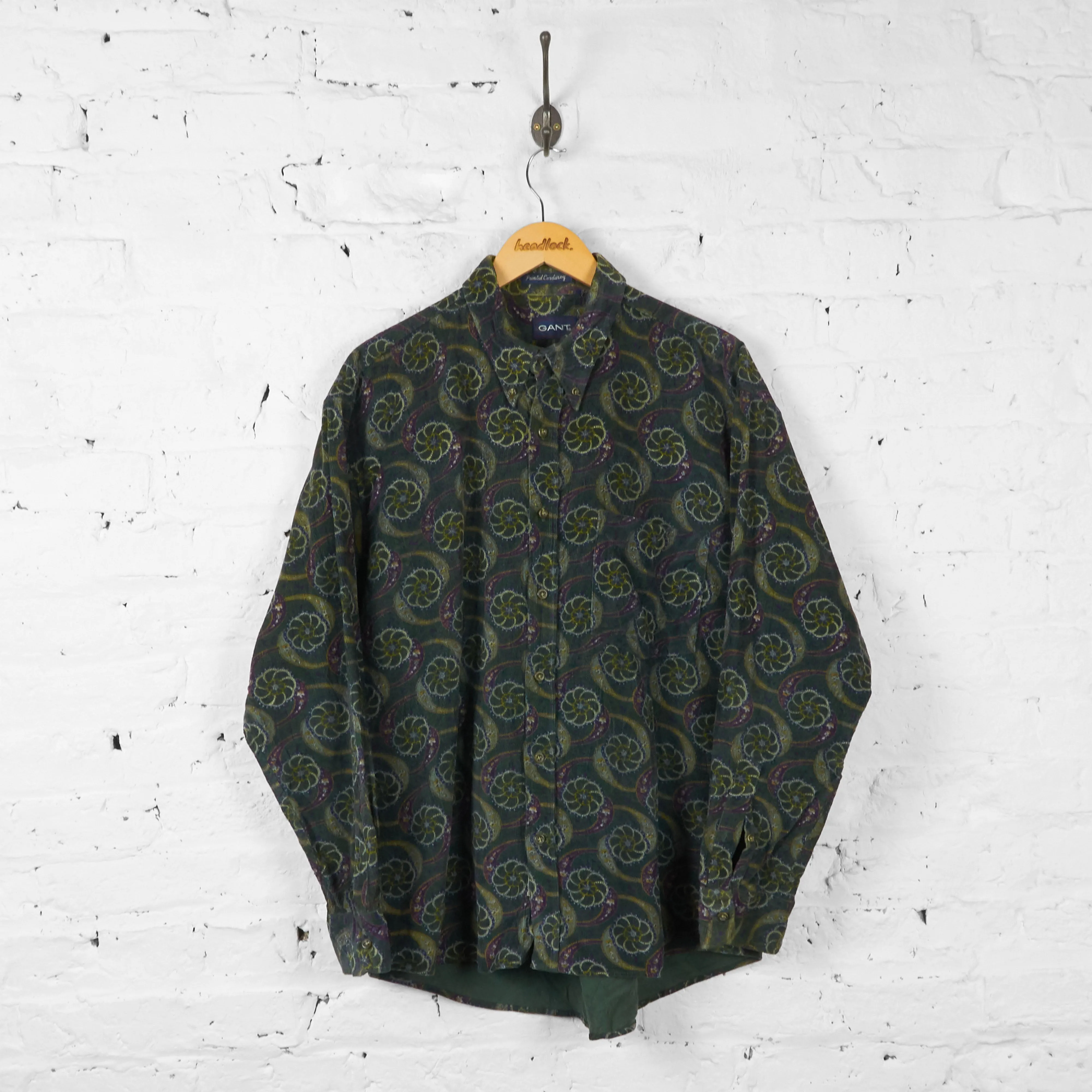 Vintage Floral Corduroy Shirt - Green - L