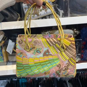 Vintage: Manon Multicolor Print Fabric Top Handle Bag