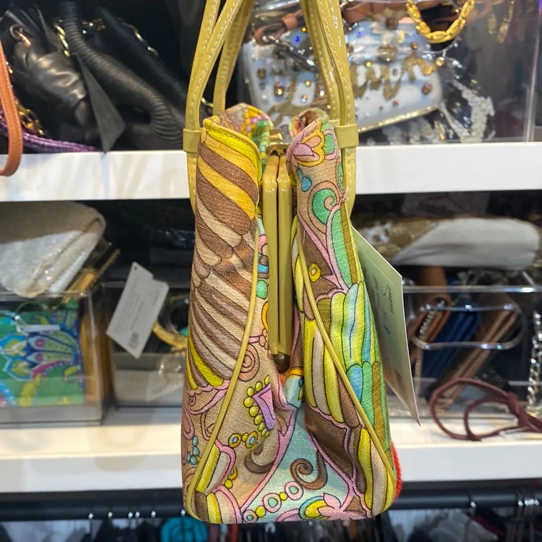 Vintage: Manon Multicolor Print Fabric Top Handle Bag