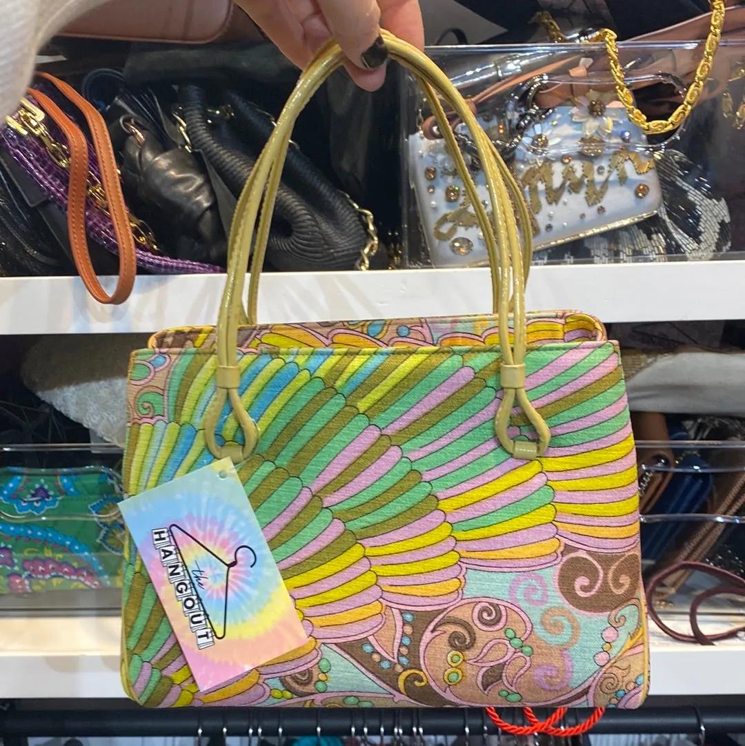Vintage: Manon Multicolor Print Fabric Top Handle Bag