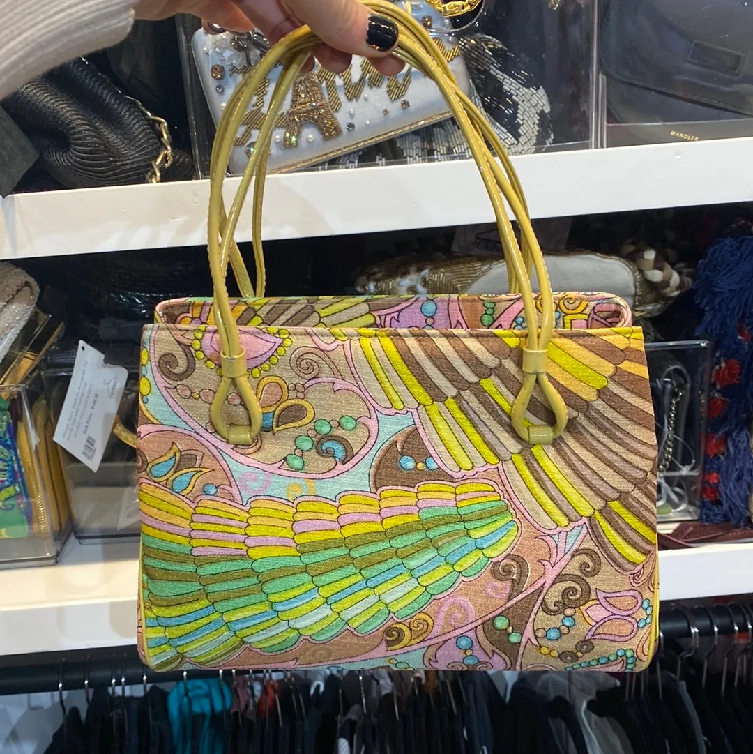 Vintage: Manon Multicolor Print Fabric Top Handle Bag