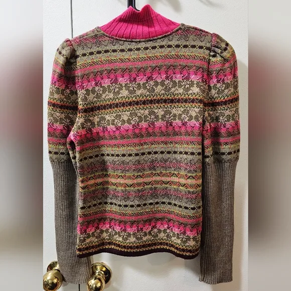 Vintage Oilily Patterned Knit Ribbed Turtleneck Sweater Women's Size XS Italy