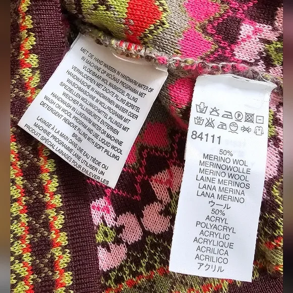 Vintage Oilily Patterned Knit Ribbed Turtleneck Sweater Women's Size XS Italy