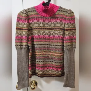Vintage Oilily Patterned Knit Ribbed Turtleneck Sweater Women's Size XS Italy