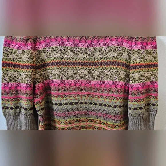 Vintage Oilily Patterned Knit Ribbed Turtleneck Sweater Women's Size XS Italy
