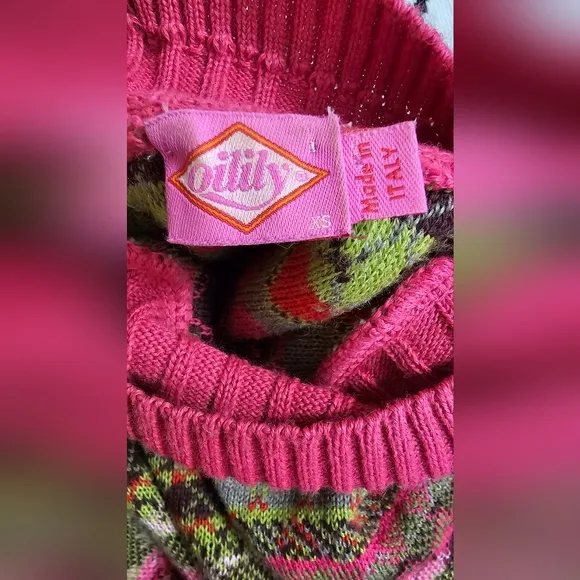 Vintage Oilily Patterned Knit Ribbed Turtleneck Sweater Women's Size XS Italy