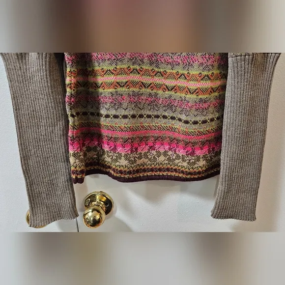 Vintage Oilily Patterned Knit Ribbed Turtleneck Sweater Women's Size XS Italy