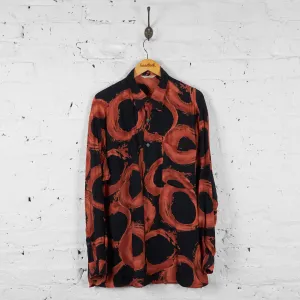 Vintage Painterly Patterned Shirt - Black/Orange - XL