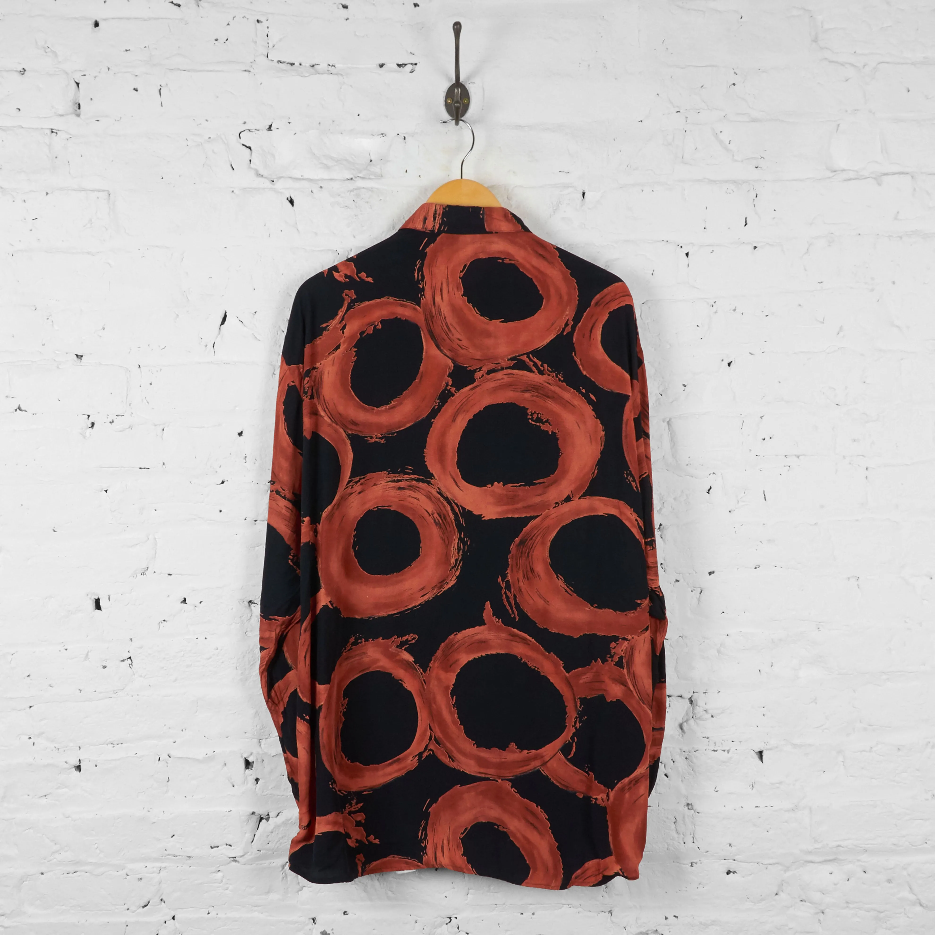 Vintage Painterly Patterned Shirt - Black/Orange - XL