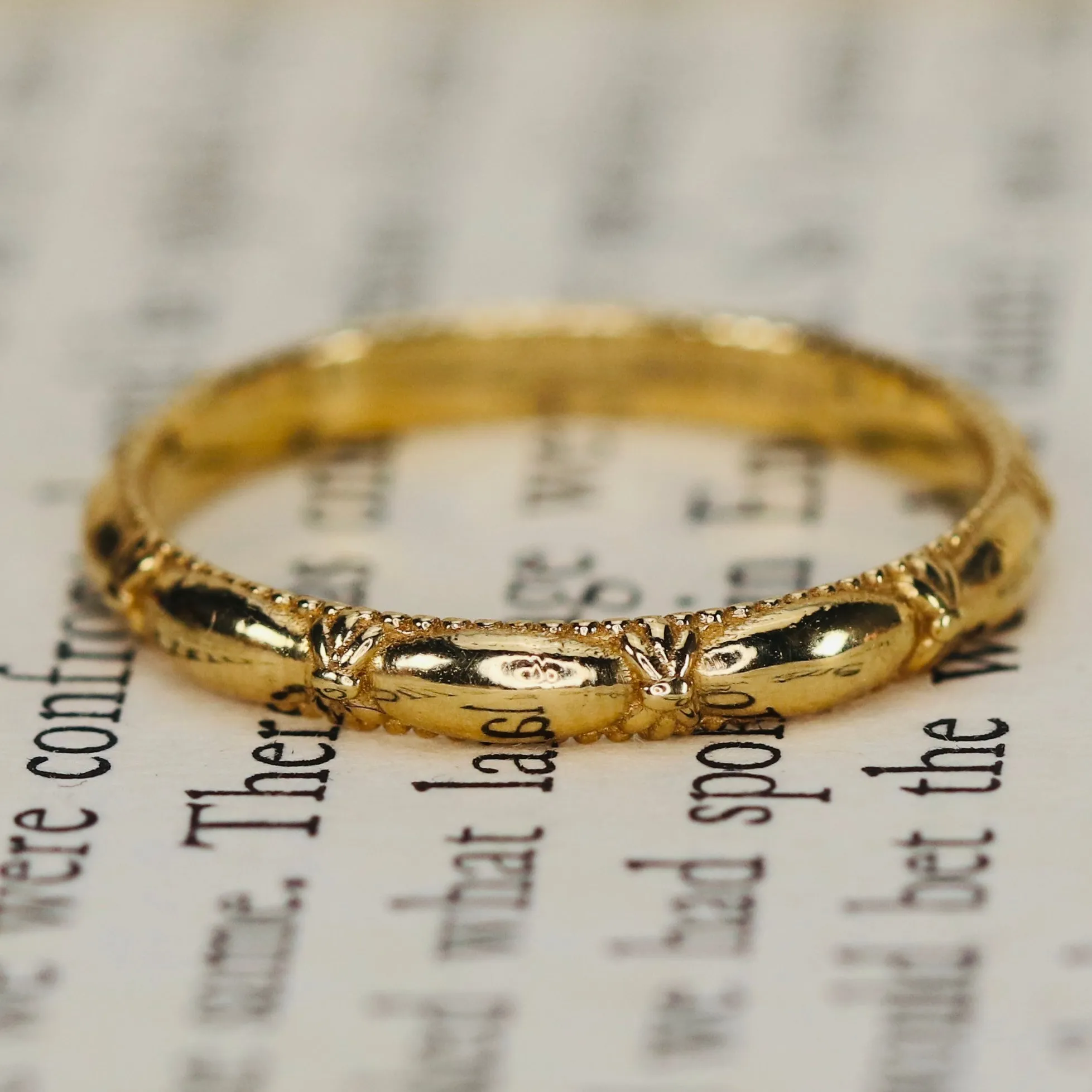 Vintage patterned gold band in 14k yellow gold