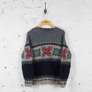 Vintage Timberland Handknit Patterned Jumper - Grey - M