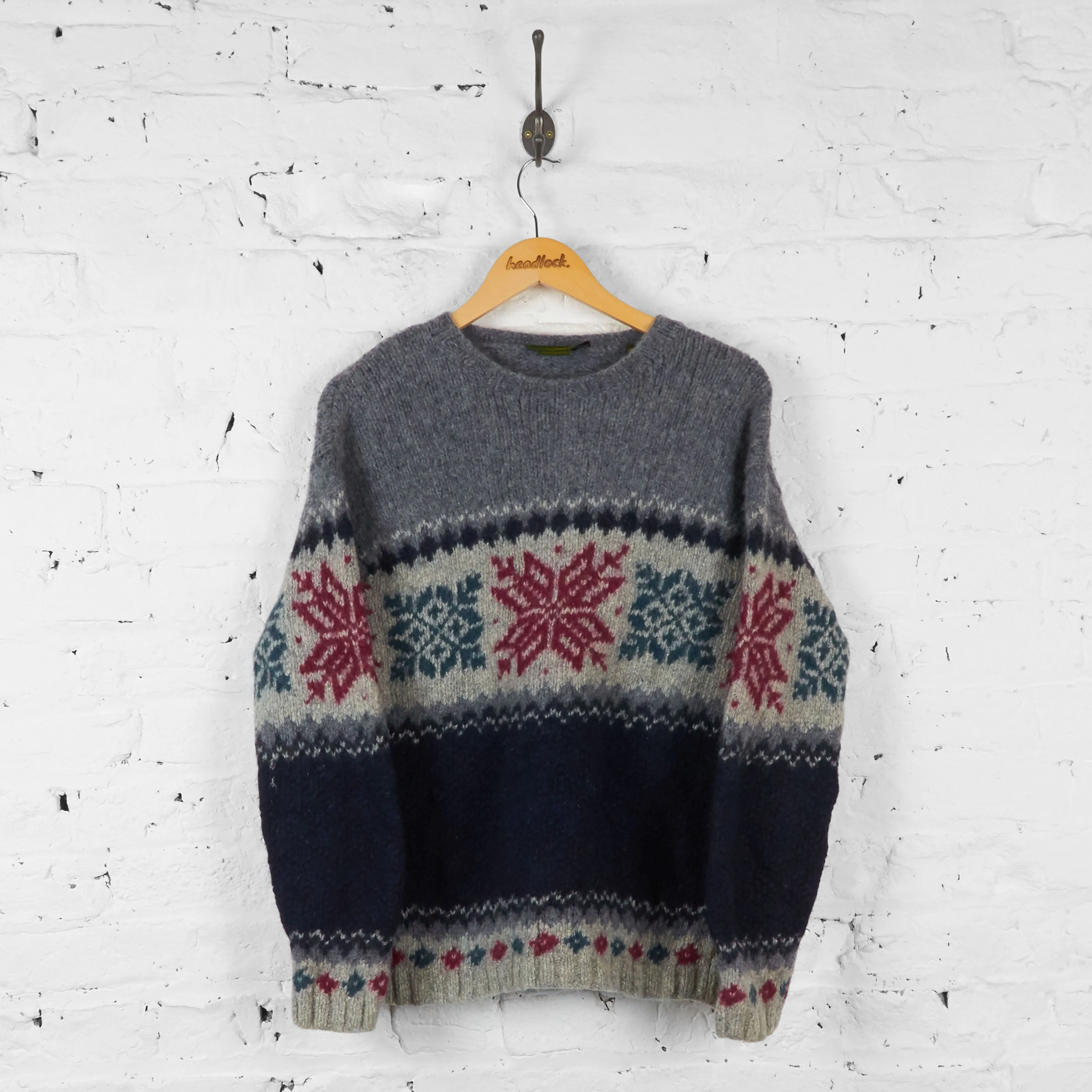 Vintage Timberland Handknit Patterned Jumper - Grey - M