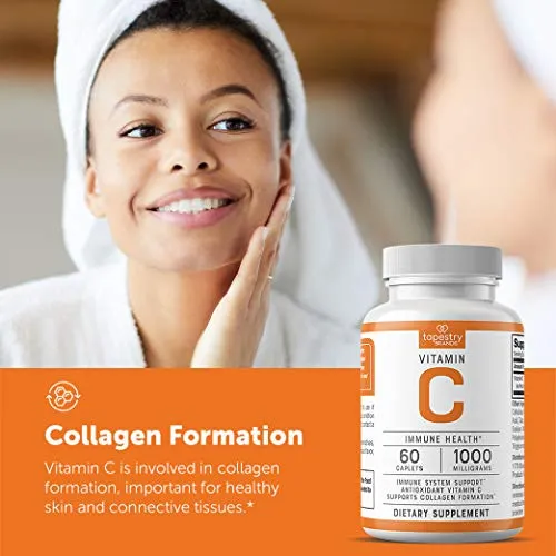 Vitamin C 1000 mg - Support Immune System, Antioxidant Support, Collagen Formation for Healthy Skin. Vegetarian Friendly, Non-GMO, Gluten Free, Sugar Free. 60 Count Tablets, by Tapestry Brands