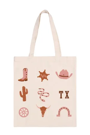 Western Cowboy Print Minimalist Fashion Tote Bag - Pack of 6