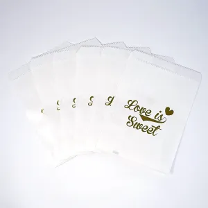 White and Gold Love is Sweet Paper Treat Favor Bags 5x7 Gift Bags - 48 count
