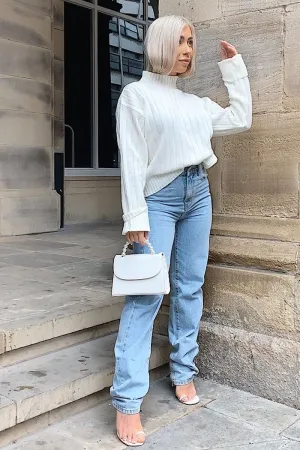White Faux Croc Pearl Top Handle Bag - Kallen
