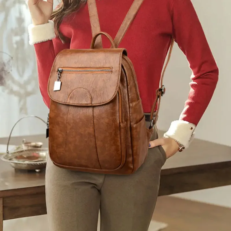 Women's Anti-Theft Leather Backpack