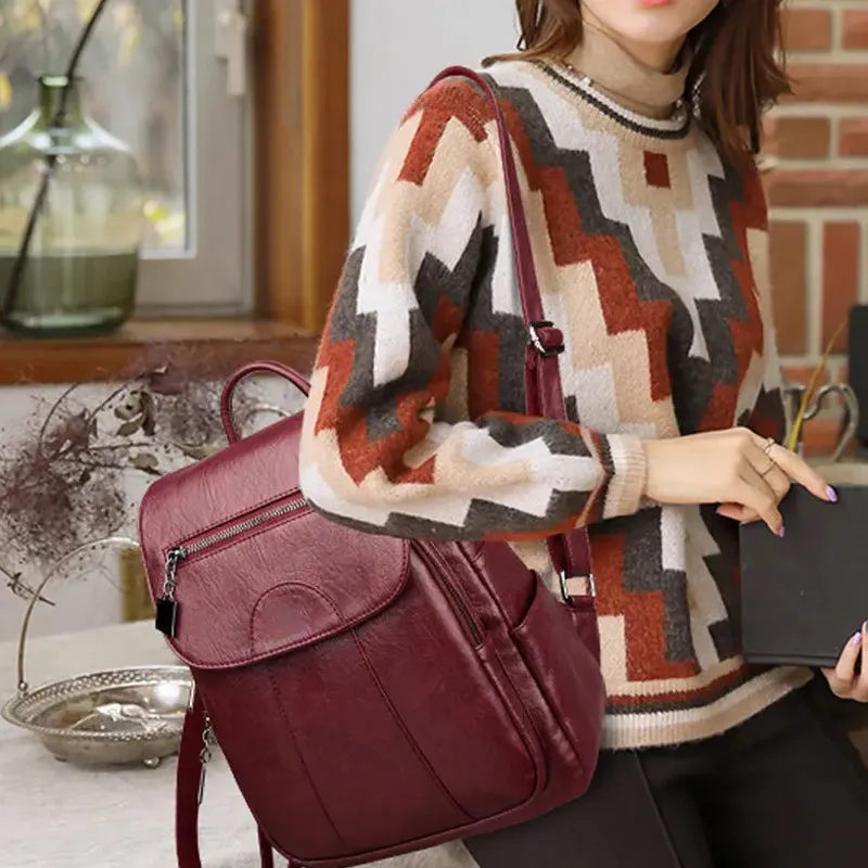 Women's Anti-Theft Leather Backpack