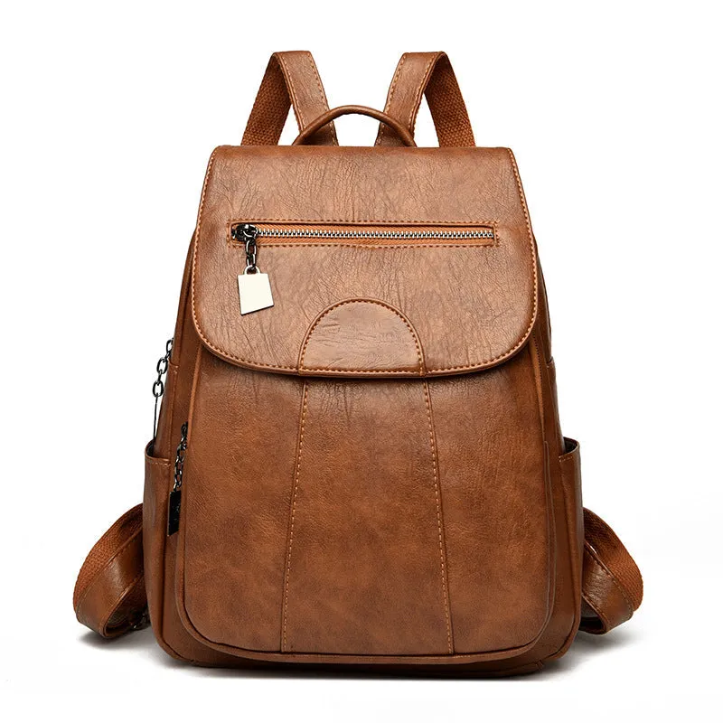 Women's Anti-Theft Leather Backpack