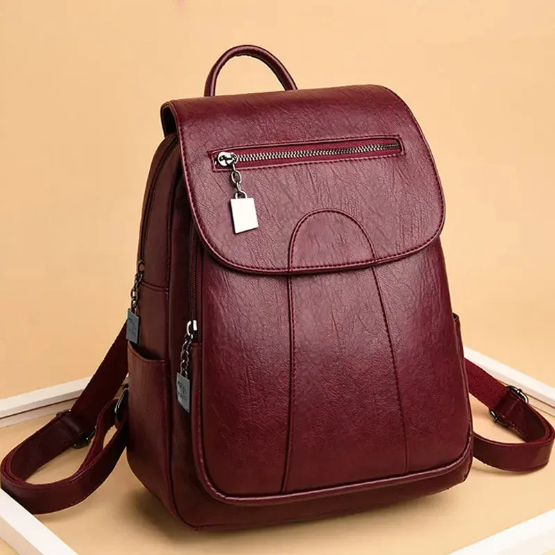 Women's Anti-Theft Leather Backpack