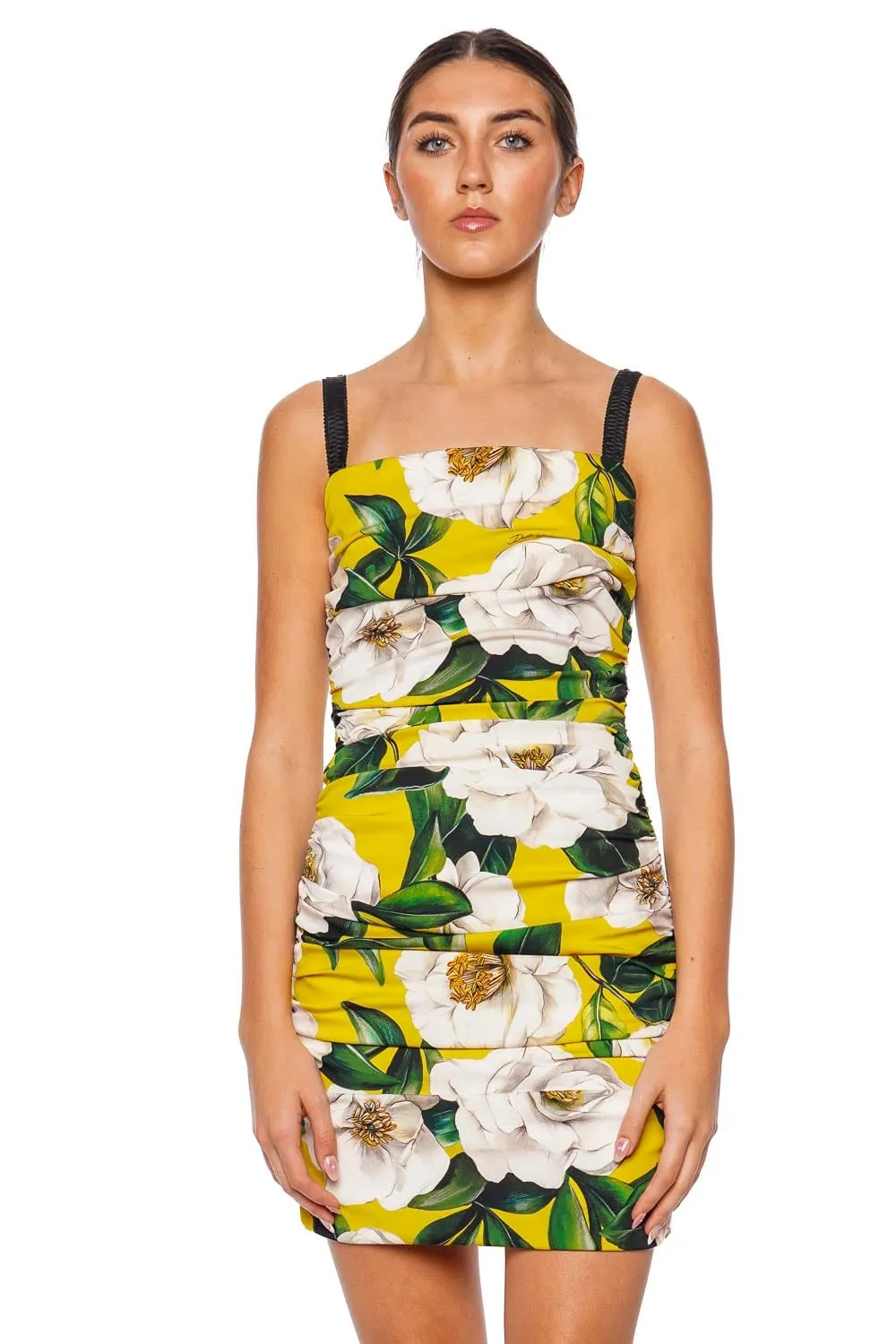 Yellow Gardenia Ruched Mini Dress
