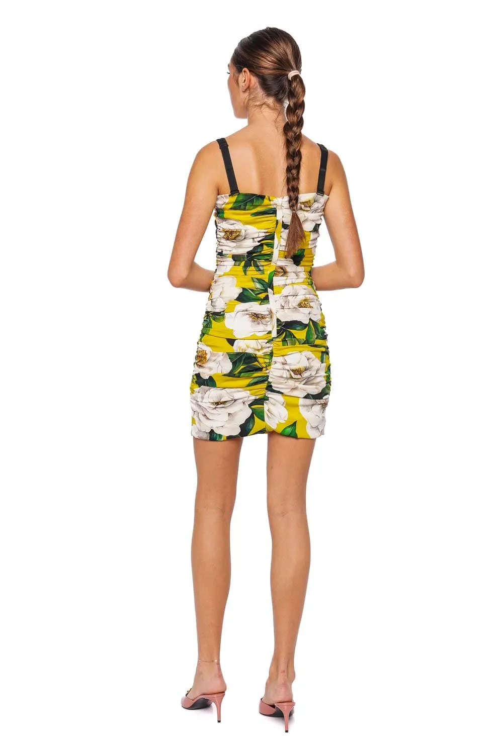 Yellow Gardenia Ruched Mini Dress