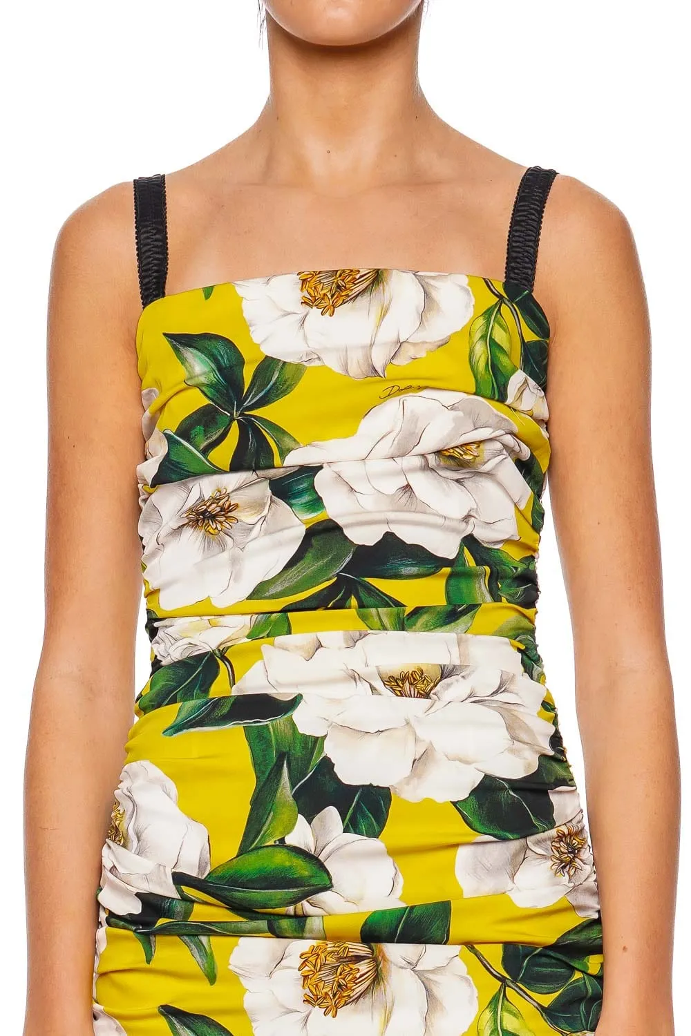 Yellow Gardenia Ruched Mini Dress