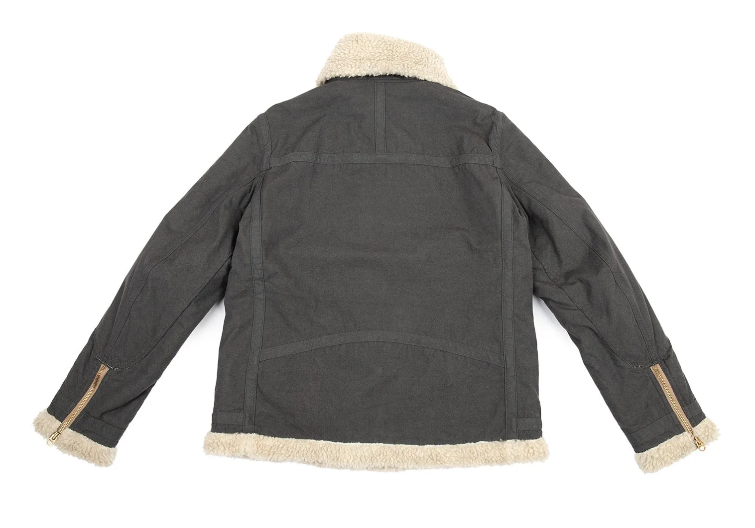 YOHJI YAMAMOTO JAPAN. Y's Faux Fur Khaki-Green, Ivory Switched Design Zip Front Blouson Jacket