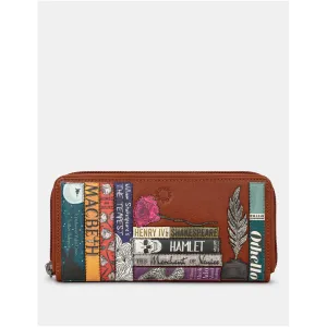 Yoshi Shakespeare Bookworm Zip Round Brown Leather Purse