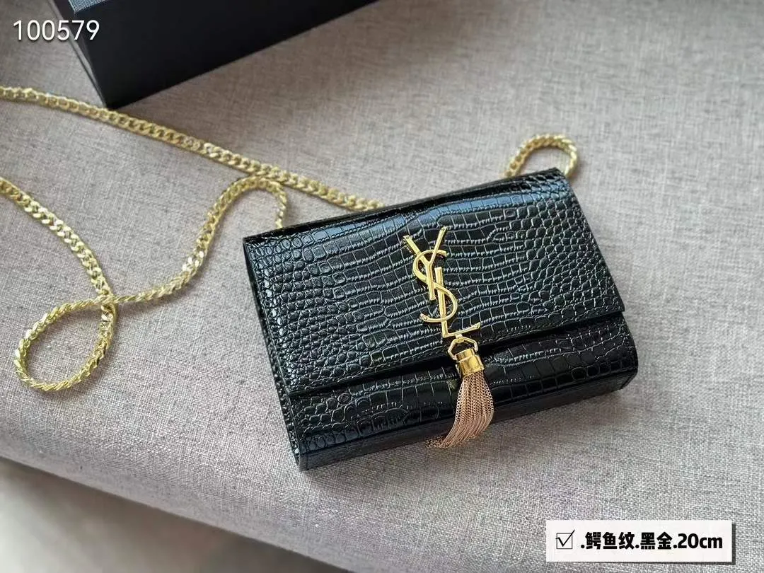 YSL Small Chain Leather Bag (BLACK)