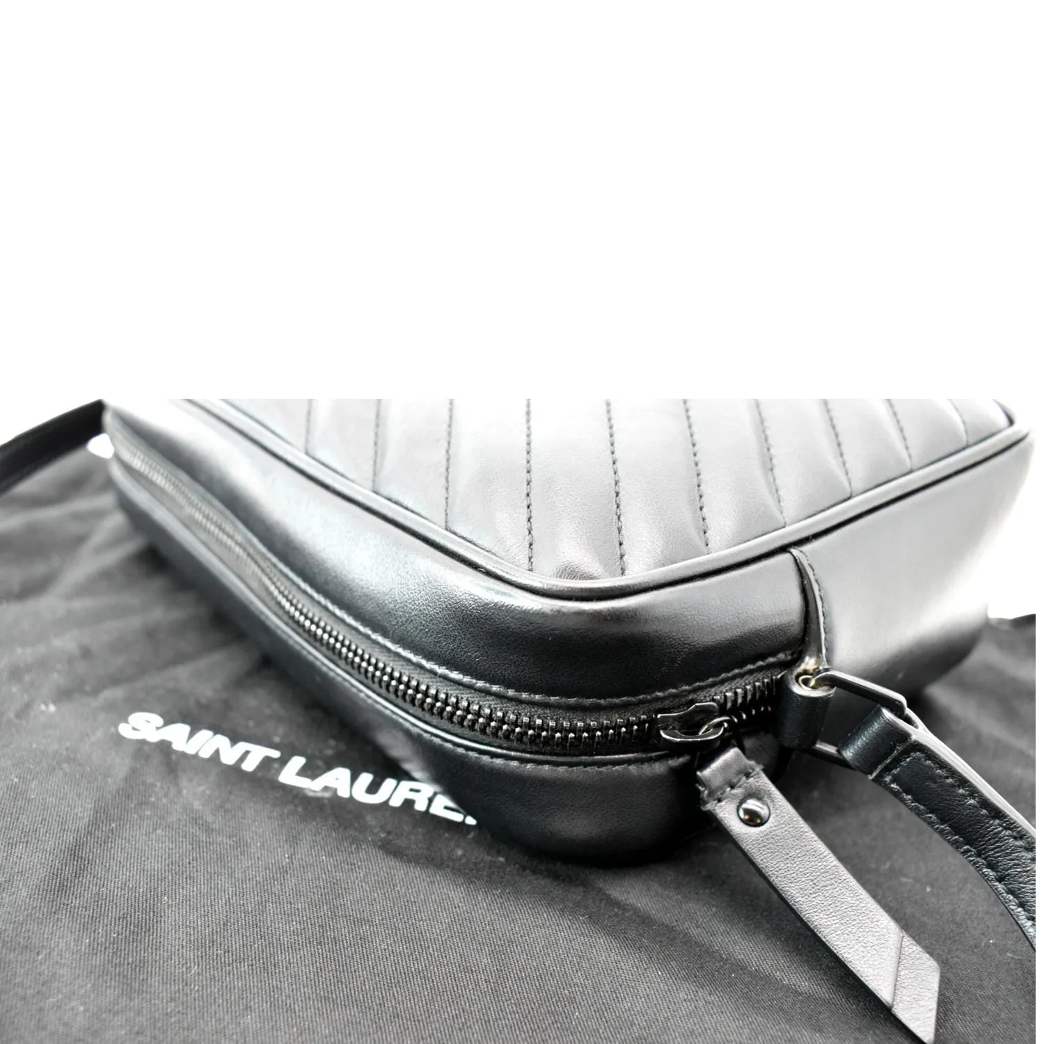 YVES SAINT LAURENT Lou Chevron Leather Camera Crossbody Bag Black