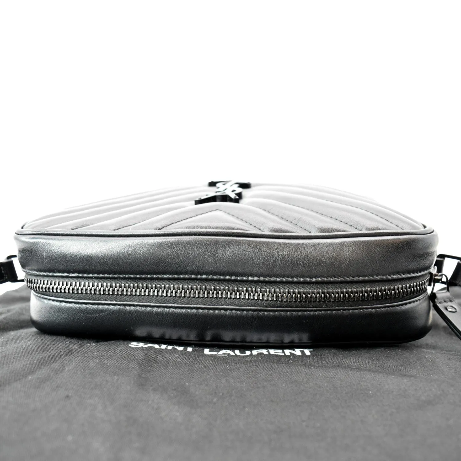 YVES SAINT LAURENT Lou Chevron Leather Camera Crossbody Bag Black
