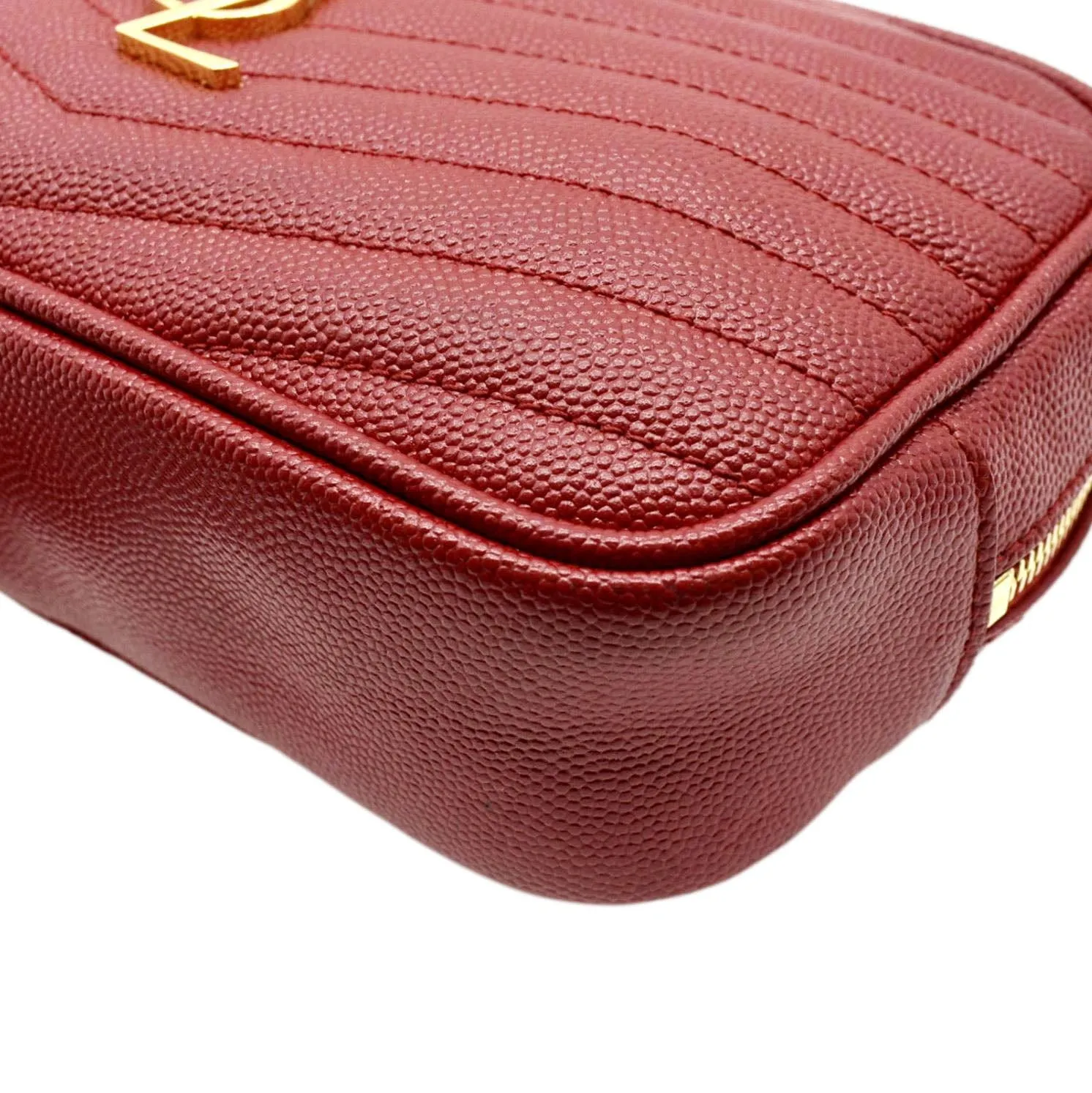 YVES SAINT LAURENT Small Lou Chevron Leather Camera Crossbody Bag Red